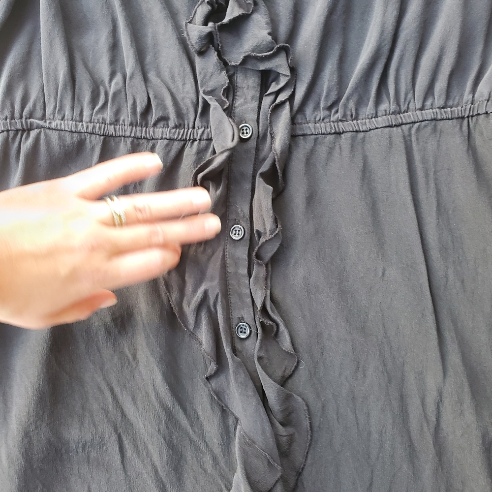 INC Black Mini Dress Button Front A-Line Ruffle Silk Work Party Sustainable 8 - Picture 8 of 11
